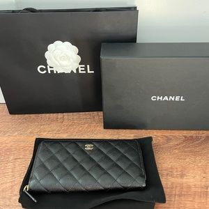 Chanel Classic Long Zip Wallet - Black Caviar Leather Gold Hardware